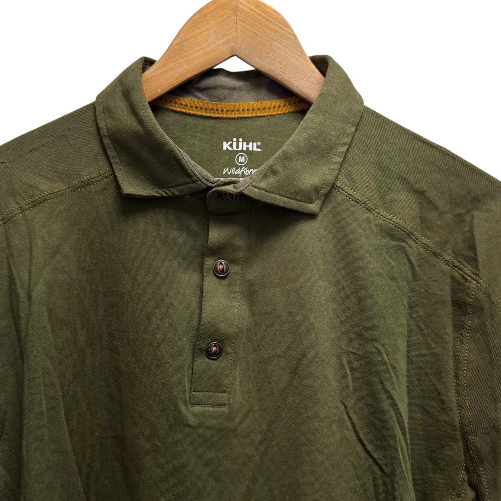 KUHL NEW Mens Sz Medium Olive Green Wayfarer Polo Shirt Wildfibre Organic Cotton
